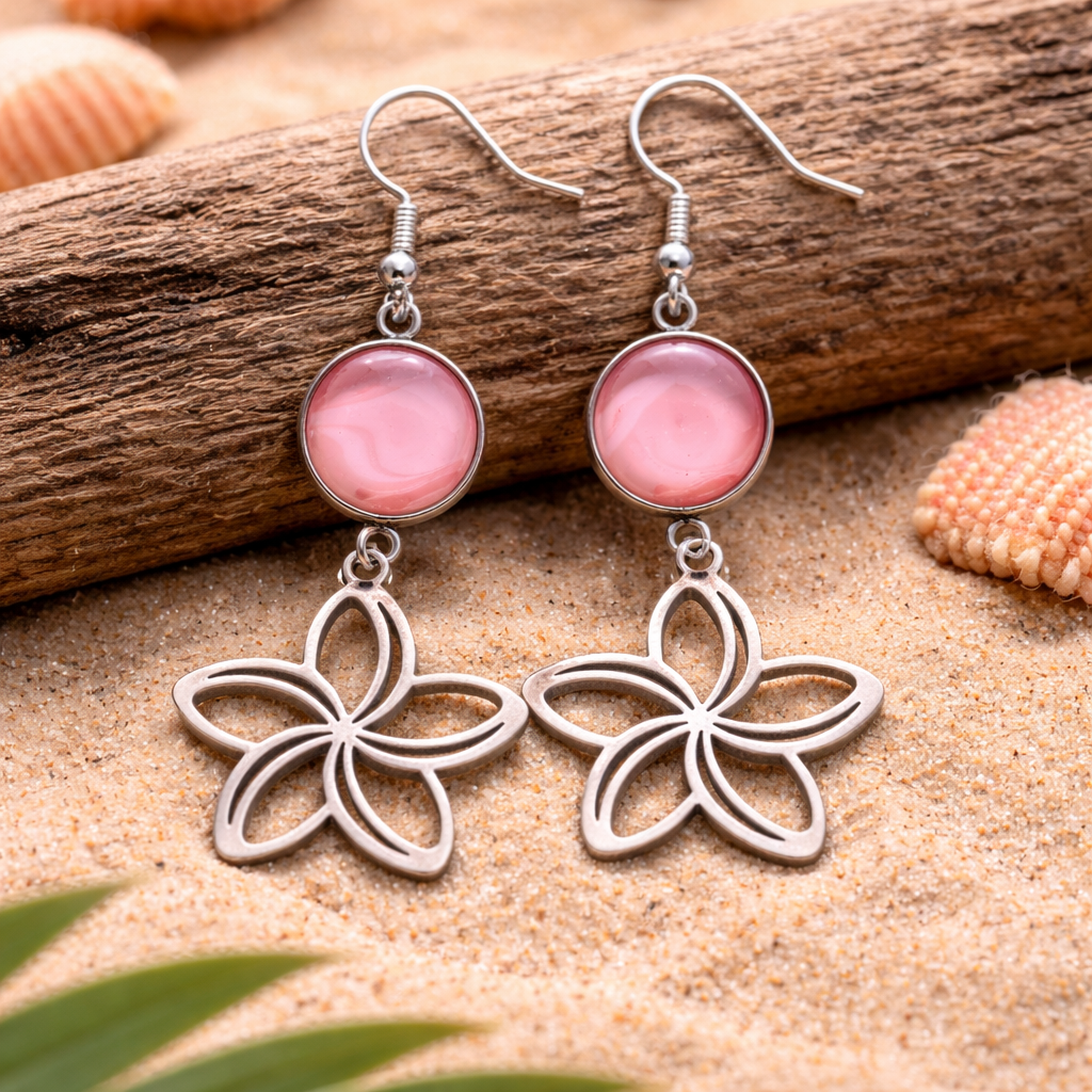 Moonlight Plumeria Dangle Earrings