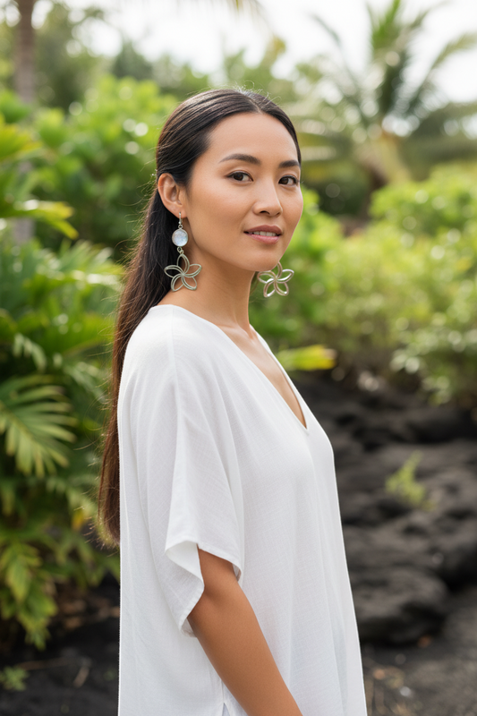 Moonlight Plumeria Dangle Earrings