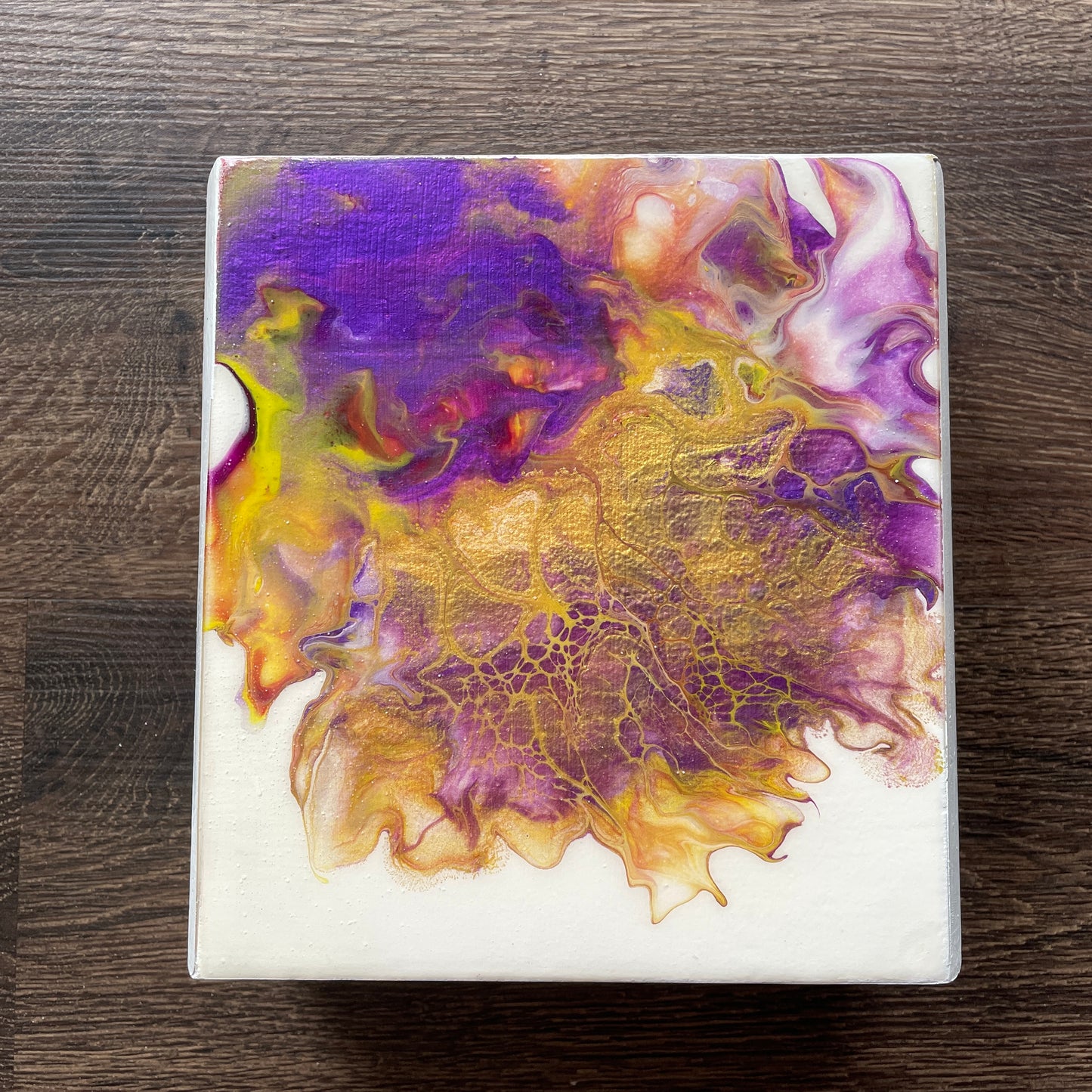 Keepsake Box Purple and Yellow Abstract Hibiscus