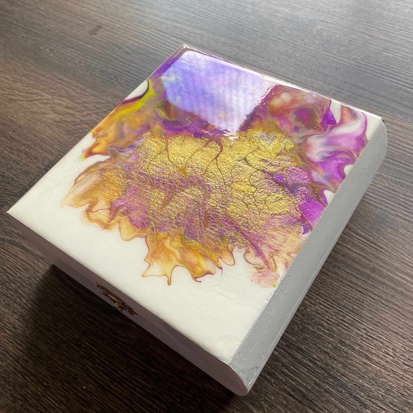 Keepsake Box Purple and Yellow Abstract Hibiscus