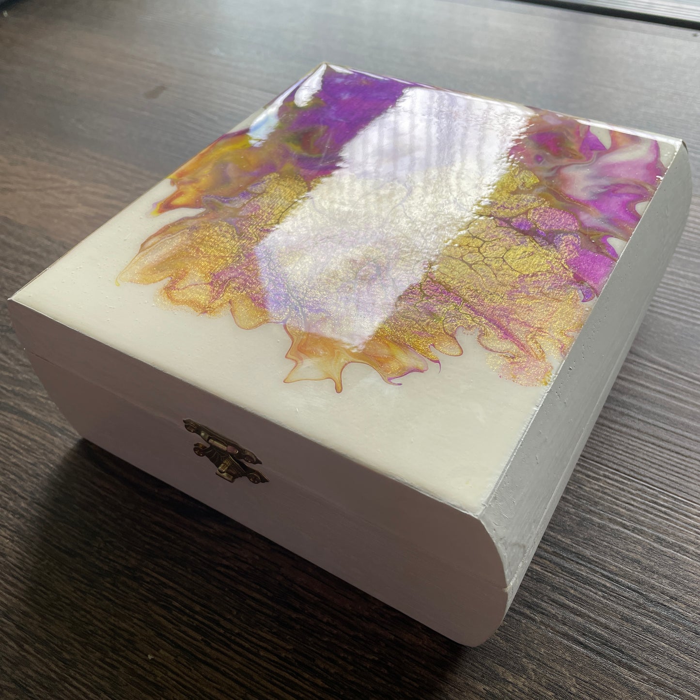 Keepsake Box Purple and Yellow Abstract Hibiscus