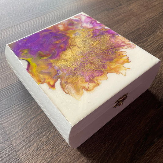 Keepsake Box Purple and Yellow Abstract Hibiscus