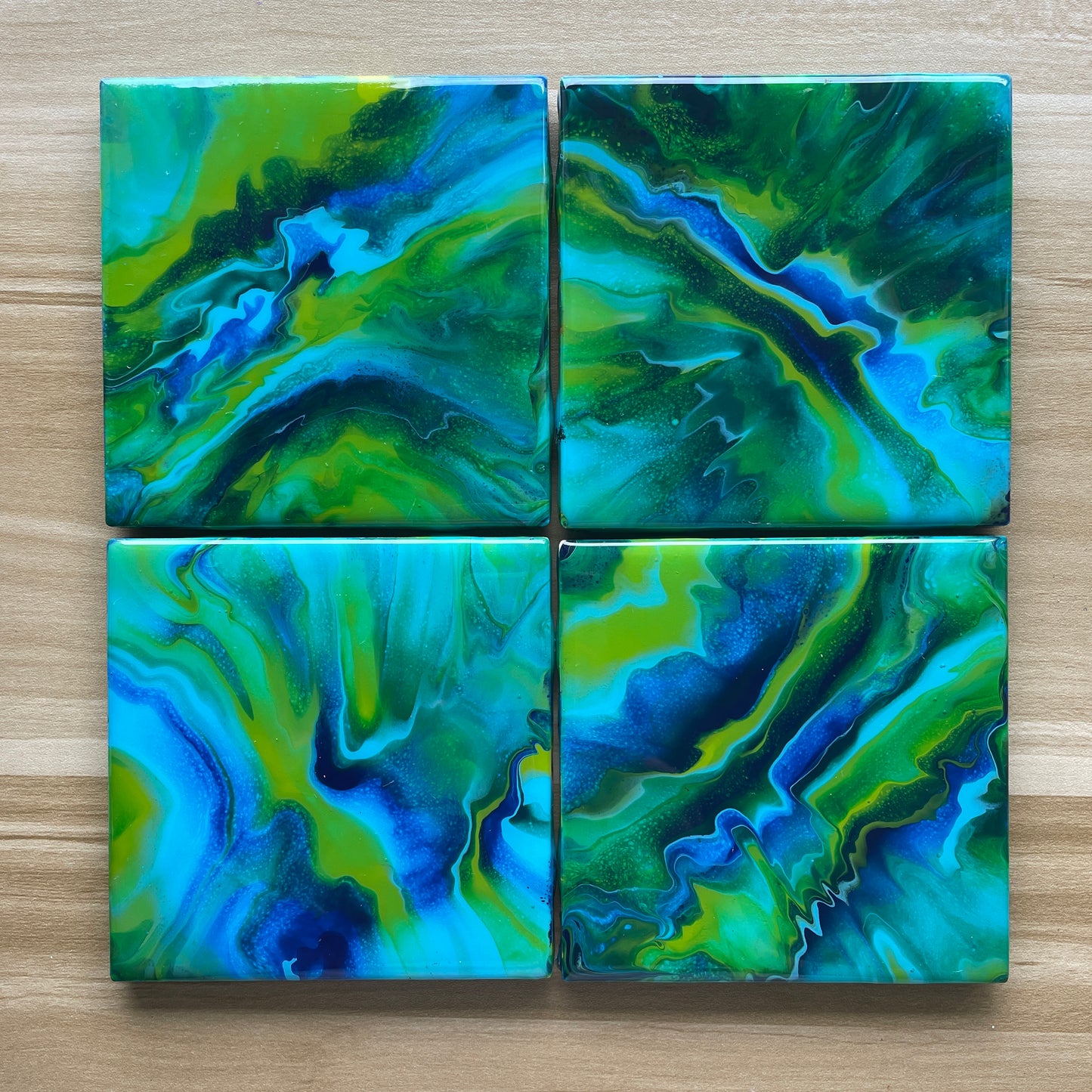 Blue Green Trivet and Coaster Set