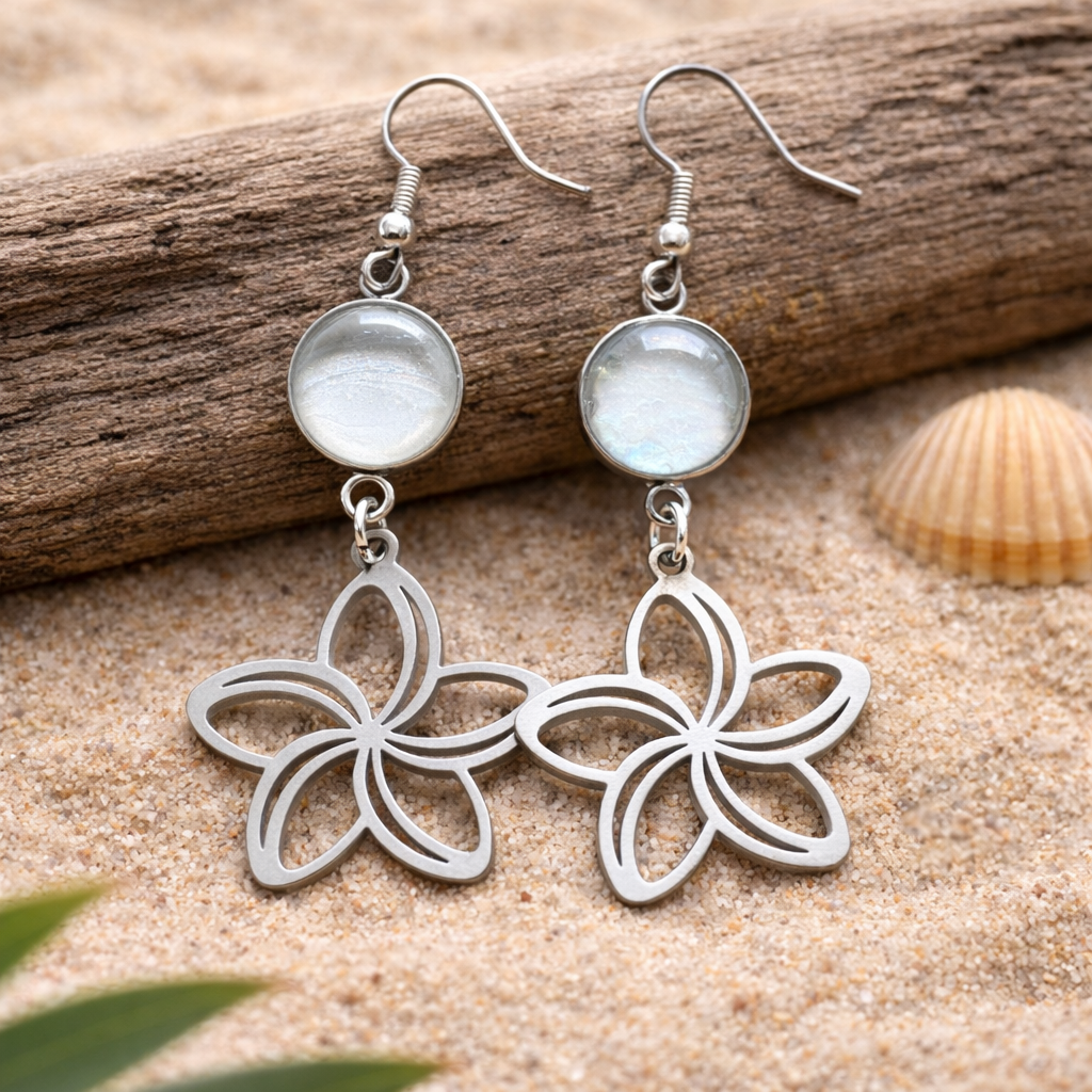 Moonlight Plumeria Dangle Earrings