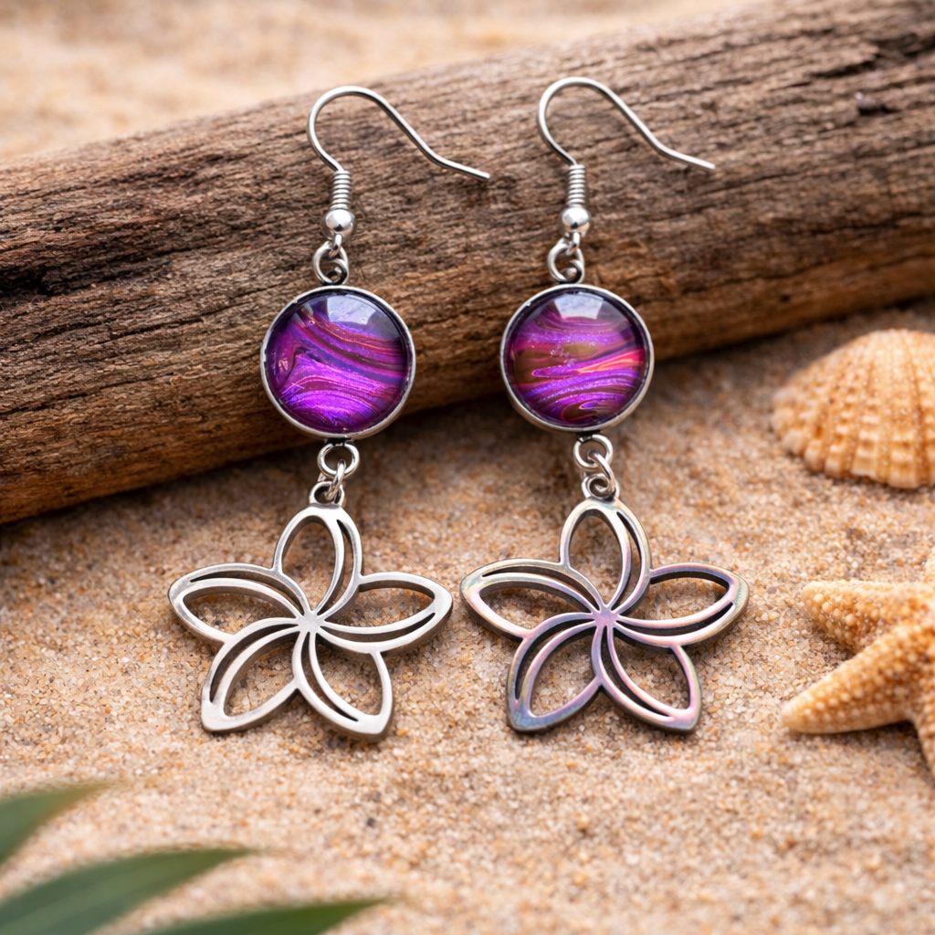 Moonlight Plumeria Dangle Earrings