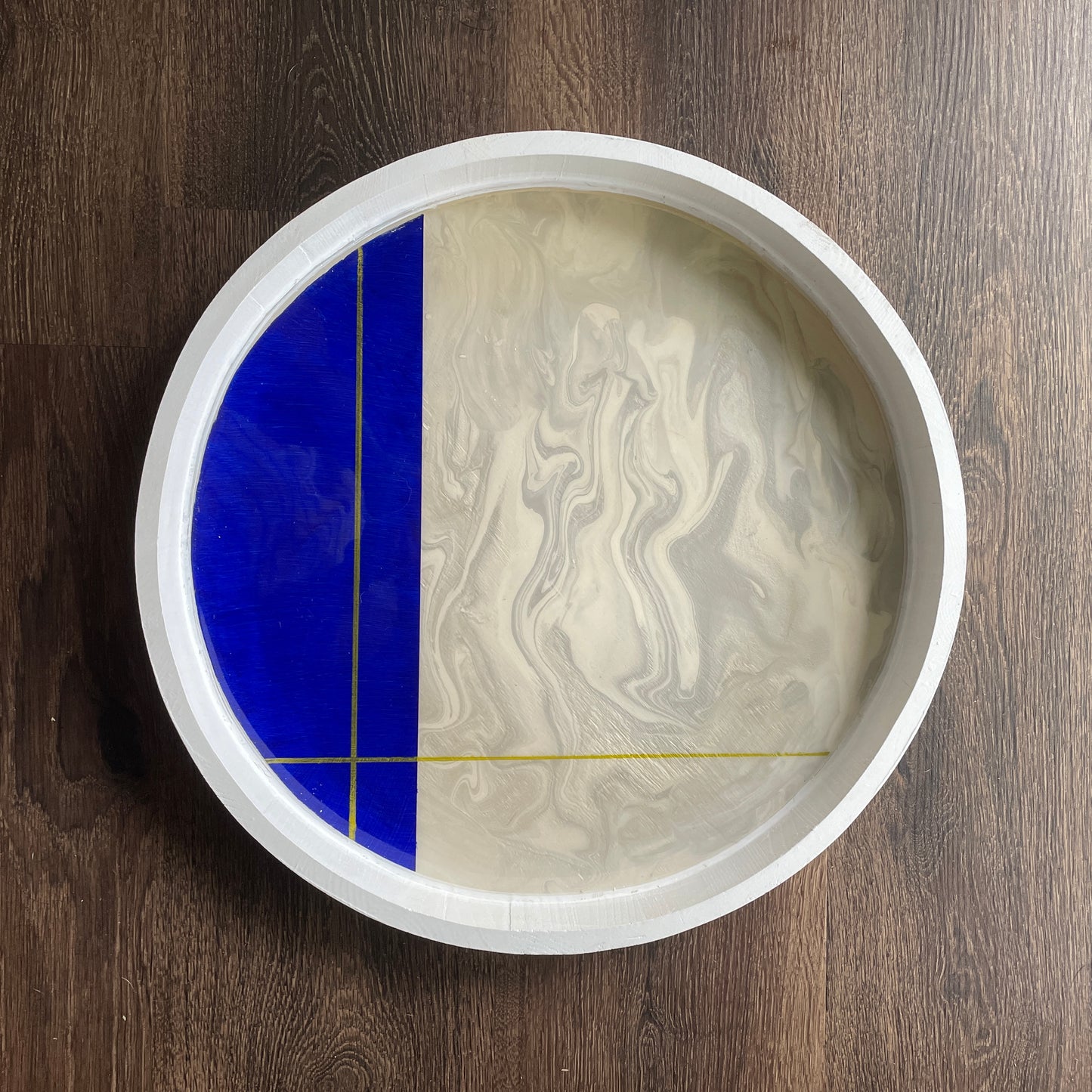 Hand-Painted Marbled Tray with Blue and Gold Accent