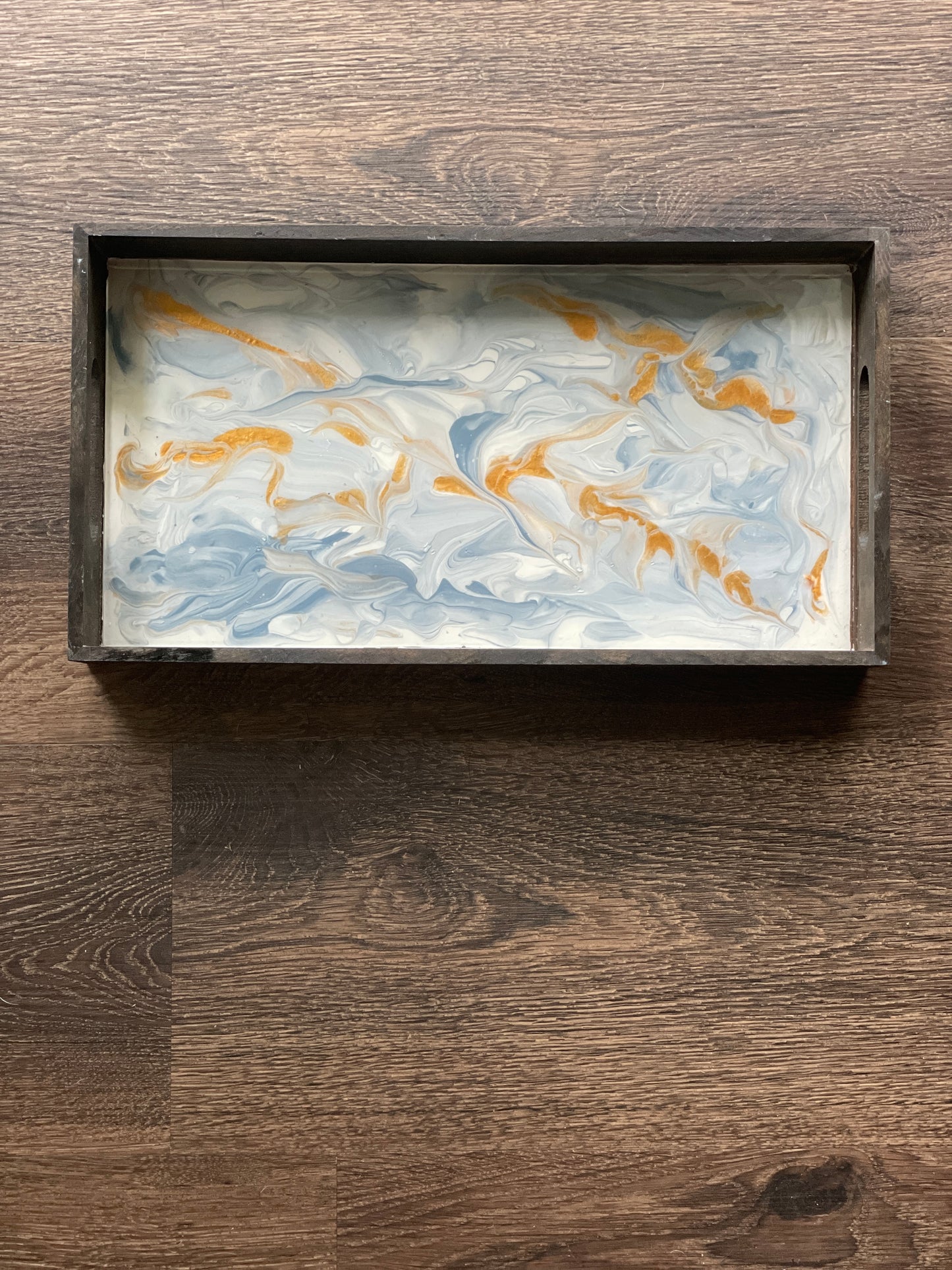 Hand-Painted Blue-Gray and Gold Accent Tray