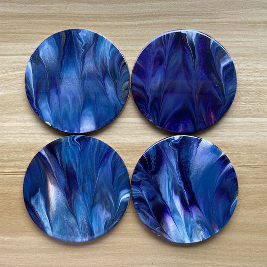 Navy Blue Round Wood Coaster Set