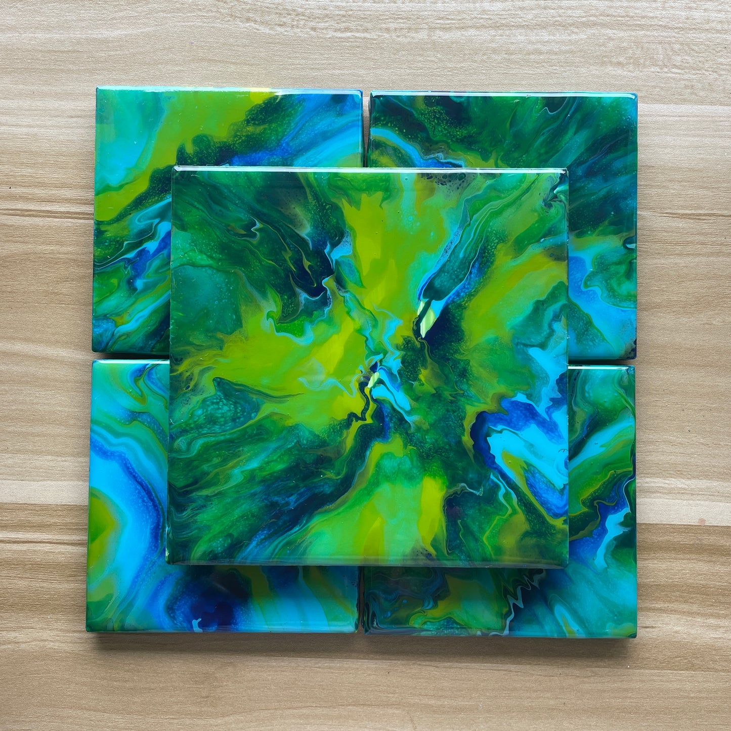 Blue Green Trivet and Coaster Set