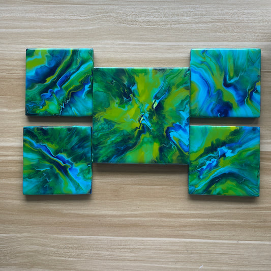 Blue Green Trivet and Coaster Set