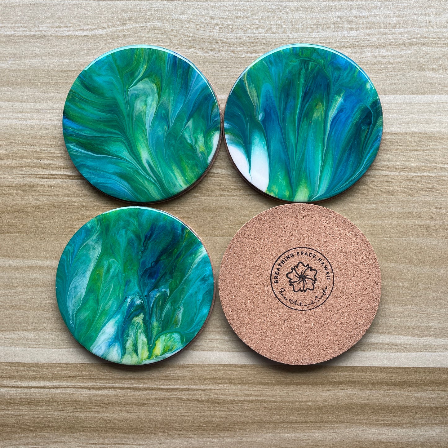 Ocean Round Wood Coaster Set