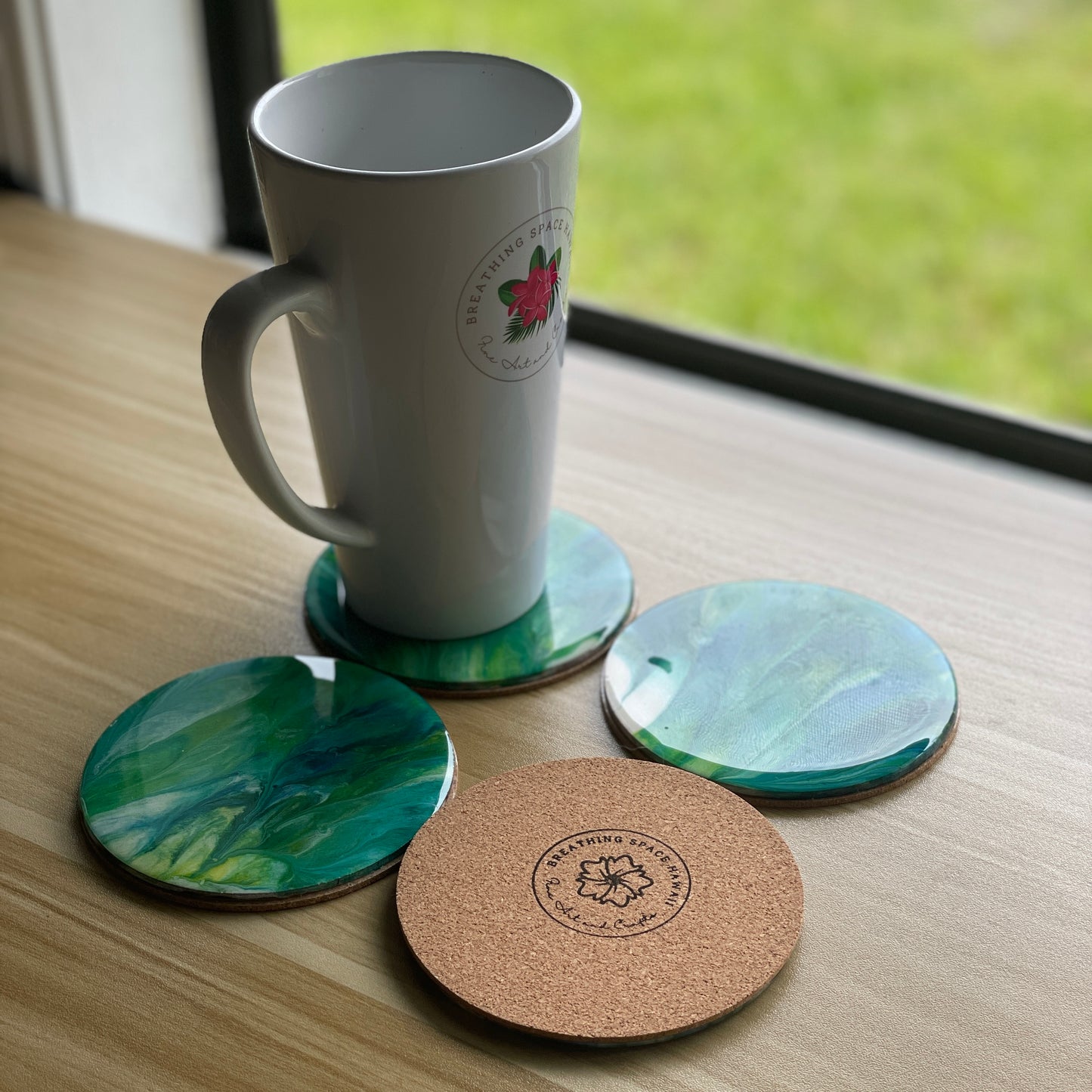 Ocean Round Wood Coaster Set