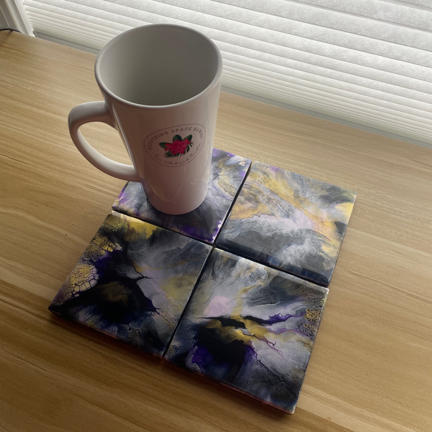 Purple Lightning Trivet and Coaster Set